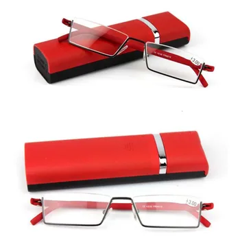 High-end business mužské a ženské okuliare na čítanie pol rám z nehrdzavejúcej stell plus TR90 materiál na odoslanie okuliare prípade