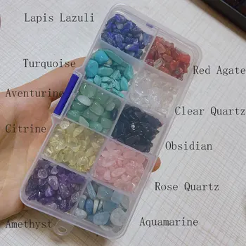 Drvené Rock Prírodné Crystal Box Set Kameňa Mini Nepravidelný Farebné Ametyst Rose Quartz Gemtone Rozhádzané Čipy Darčekové Dekorácie