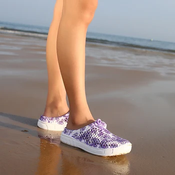 Letné Listov Ženy Pláži Papuče Kvetinový Tlač Priedušný Oka Topánky dámske Sandále Flip Flop Masážne Papuče Plus Veľkosť