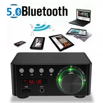 Bluetooth 5.0 HIFI Digitálne Napájanie TPA3116 Prijímač Audio Zosilňovač Rada 50W Stereo Amplificador Domáce Kino TF Kariet USB Prehrávač