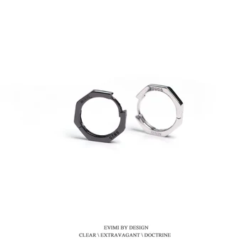 Skutočné 925 Sterling Silver Módne Šperky Biela/Čierna Octagon Geometrické Hoop Huggie Náušnice Všetky vaše Ucho Klip Základný Štýl
