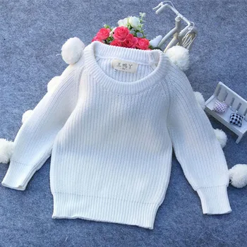 Biela krásne dievčatká pom pletený sveter detí biela guľa o-krku jar, jeseň zima topy, šaty, deti, deti, svetre