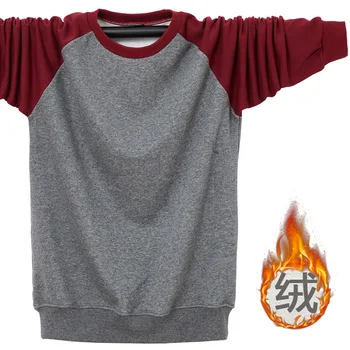 Nové Zimné 2020 Mužov plus fleece hrubé dlhý rukáv t-shirt Príležitostné voľné veľké veľkosť okolo krku mäkké pánske tričko klesnutie