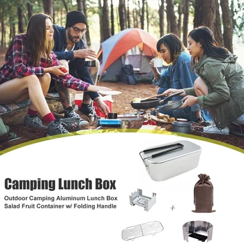 Outdoor Camping Cestovné Hliníkové Lunch Box Prenosný Šalát, Ovocie Kontajner s Sklápacie Rukoväť Riad посуда для кемпинга