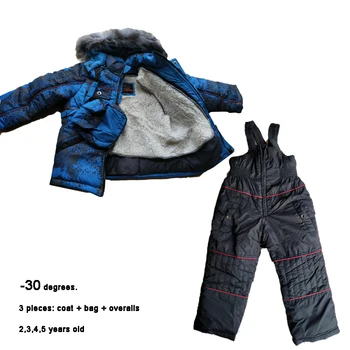 Dieťa Snowsuits Zimné Chlapci Remienky 2 3 4 5 rokov Deti Lyžiarske Odevy 3 ks Teplé Deti Zime Sneh Bundy Dieťa Outwear