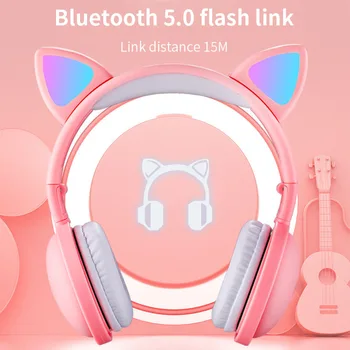 Roztomilý LED Mačka Uší Potlačením Hluku Slúchadlá Bluetooth 5.0 Skladacia Hráč Music Headset S Mikrofónom Pre Deti Dievča Dary