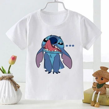 Letné Biele tričko detské Oblečenie Lilo&Stitch Roztomilý Grafiky Chlapci Dievčatá Univerzálny Krátky Rukáv Poleras 2021 Módne Deti
