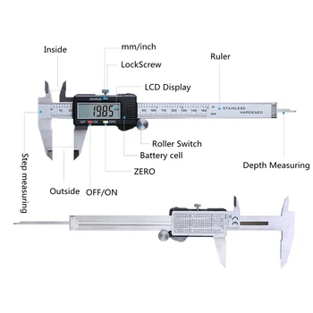 Vysoko kvalitné 0-150 mm Merací Nástroj z Nerezovej Ocele Strmeň Digitálneho Senzora Strmeň Rozchod Mikrometer Paquimetro Messschieber