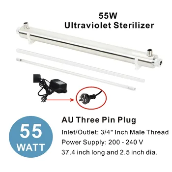 55W Ultrafialové Vody Čistička Sterilizátor Filter pre Celý Dom Čistenie 12GPM,Napájanie 200 - 240 v, AU tri pin konektor