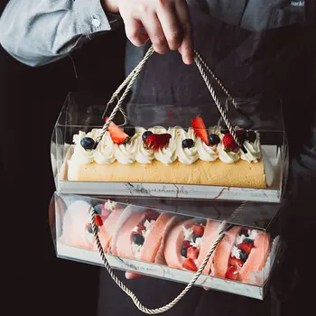 10pcs Transparentné Cake Box S Rukoväťou Cupcake Swiss Jasné Prenosné Plastové PET Balenie Darčeka Roll Dlhé