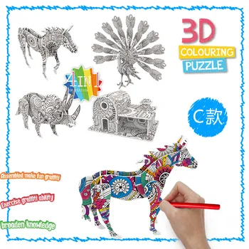 Hot Predaj Montessori Deti DIY Graffiti Zvierat, Dinosaurov Lietadlo Dom Kreslenie Nastaviť Stereoskopické 3D Kreslenie Hračky Puzzle
