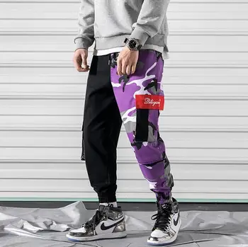 2019 Jar nové voľné mužov kamufláž cargo nohavice hip hop Japonskej módy patchwork voľný čas streetwear muž sweatpants