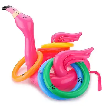 Prenosné Nafukovacie Flamingo Hlavu Klobúk S 4Pcs Prehadzovať Krúžky Hra Pre Rodinnú oslavu Ružová PVC Materiálu, Bazénov a Vodná Zábava Hračky
