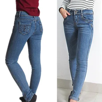 Nové plus veľkosť Jeans Celej Dĺžke elastické Nohavice Úzke Džínsy žena ceruzkou nohavice žena džínsy ženy Slim Módne Denim Modrá