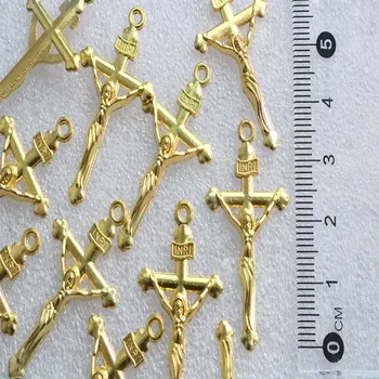 60 ks / ruženca zlato ručný kovový kríž zlatý kríž prívesok pre DIY handmade náušnice náramok s dlhým reťazcom šperky, prívesok
