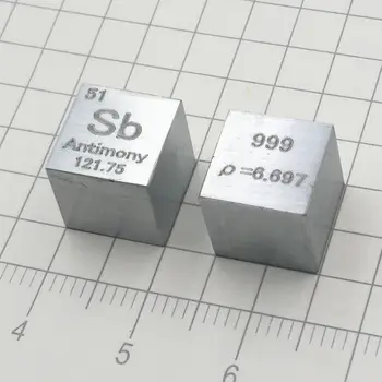 1 KS na 99,9% Antimónu Kovov Sb 6.7 g Vyrezávané Prvok Periodickej Tabuľky 10 mm Kocka