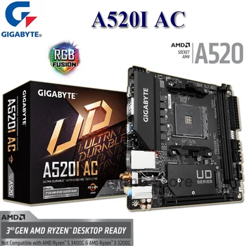 Pätica AM4 Gigabyte A520I AC Doske DDR4 64GB PCI-E 3.0 Kompatibilný s HDMI DisplayPort AMD 5100(O. C.)MHz A520 M. 2 Doske