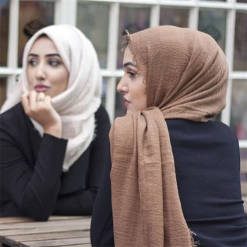 2020 Moslimských Žien Plisované Hidžáb Pevnej Bavlny Islamskej Šatky Okamžité Šatkou femme musulman foulard Arabských Zábal Hlavy Šatky