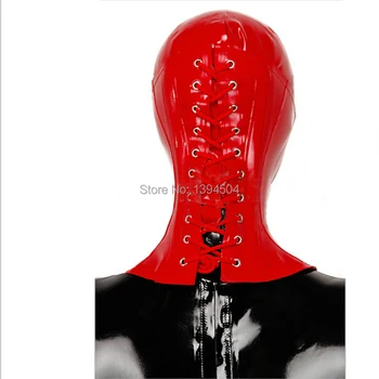 Nový dizajn exotické Latex Sexy spodnú Bielizeň Kombinézu Žid Štýl červenom späť sťahovacie Ženy, Odsávače Maska Kapota Fetish jednotné Plus Veľkosť