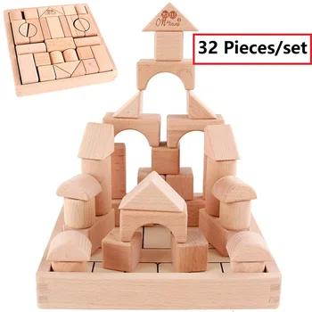 28-75 ks/set Dieťa Mini Drevený Hrad Stavebné Bloky, Geometrický Tvar, Vzdelávacie Hračky detská Hra dreva, konštrukcia tehla blok