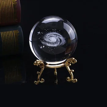 60/80/100mm 3D Laserom Vygravírované Galaxy Crystal Ball Miniatúrny Model sklenenú guľu Astronómie darček sklenenú guľu fotografie prop