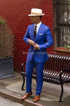 Nový Príchod Modernej Modré vlna 2 kusy(bunda+nohavice) dve tlačidlo s Zárez klope Slim Fit Prispôsobiť oblek pre mužov