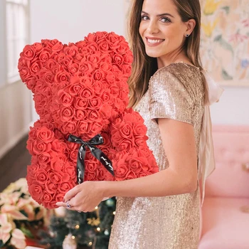 2020 DropShipping Veľký Červený Medvedík Rose so Srdcom Svadobný Kvet Umelý Výzdoba, Vianočné Darčeky pre Ženy Valentines Darček