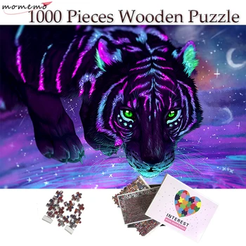 MOMEMO Fluorescenčné Tiger Puzzle 1000 Kusov Drevené Farebné Umelecké Maľovanie Skladačka Puzzle, Hračky Dospelých, Dospievajúcich, Deti Domova Darček