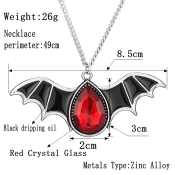 Red Crystal Black Wings Bat Náhrdelník Prívesok pre Ženy Gotický Antique Silver Farba Dlhé Náhrdelníky Mužov, Šperky, Doplnky, Darčeky