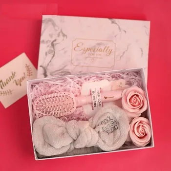 1 darčeková sada pre ženy box svadobné prospech tvár uterákom, hairband špirála ružová bábika mydlo ruže kvet box taška pre dievčatá priateľka lady