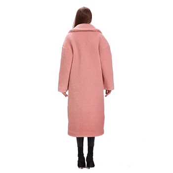 Zimné hrubé a teplej 3 riadok tlačidlá s vrecku ružová nadrozmerná X-dlhý kabát teddy