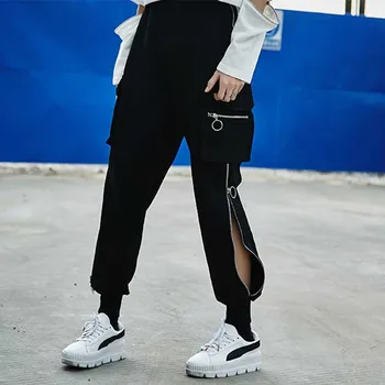 Jarné nohavice gothic Nohavice joggers 2020 Žena Streetwear Víre Vetra Strane Zips Dekorácie Tenké Voľný čas Haren Nohavice