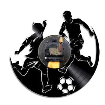 1Piece Hrať futbal Futbal Šport LED Siluetu Black Závesné Vinyl Nástenné Hodiny, Moderné Vonkajšie Športové Zmena Farby Hodiny