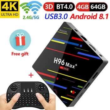 H96 Max Plus 4 GB 64 GB Android 8.1 TV Box RK3328 Quad Core 4G/32G USB 3.0 smart 4 K Set-Top Box 2.4 G/5G Dual WIFI Bluetooth