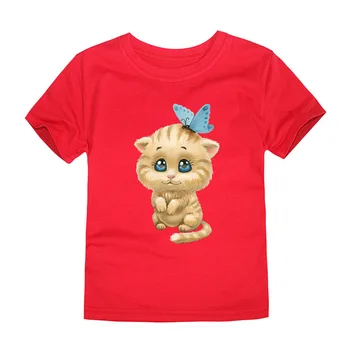 Chlapci zvierat kreslené tričká deti mačka bavlny s krátkym rukávom letné topy deti oblečenie chlapci T-shirt pre dievčatá, baby čaj