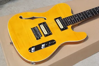Pôvodné Veľkoobchod Žltá Farba Jeden f Otvor Elektrická Gitara s 2 Otvorené Snímače,Dvakrát strany Záväzné,šité na Mieru