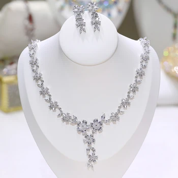 Vysoká kvalita 3A CZ zirkónmi svadobné kvetina náhrdelník nevesta bridesmaid, šperky set X-0071
