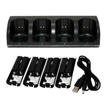 Čierna 4 x Nabíjateľná Batéria + Quad 4 Nabíjací Dock Stanica Držiak pre Wii Remote Ovládač ovládač pre wii gamepad nabíjačky