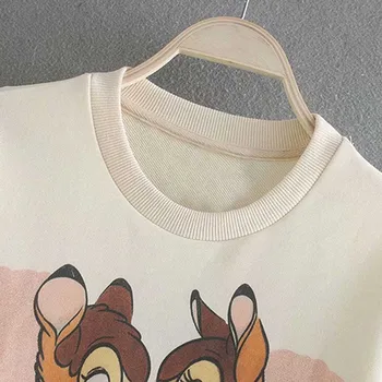 Mikina Disney Ženy Móda Dve Bambi Jeleň Karikatúra Tlače O-Krk Dlhý Rukáv Harajuku Streetwear Žena Bežné Topy Femme