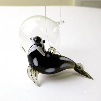 Vlastné Dekoratívne sklo lachtan Akvarijné ryby nádrž mini Morský Živočích Figúrka príslušenstvo hand-made bublina plaváka loptu ornament