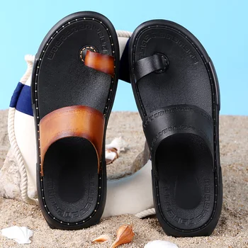 YEINSHAARS pravej Kože Mužov Papuče Módne Letné Plážové Topánky Bytov Sandále Listov Flip Flops
