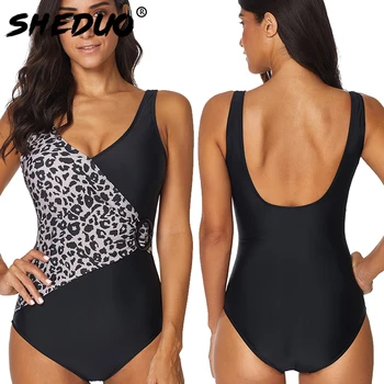 Jeden kus Plus Ženy Veľkosti Plaviek Leopard Backless Plavky Popruhy plavky Plážové oblečenie Kombinézach 2019 Nové