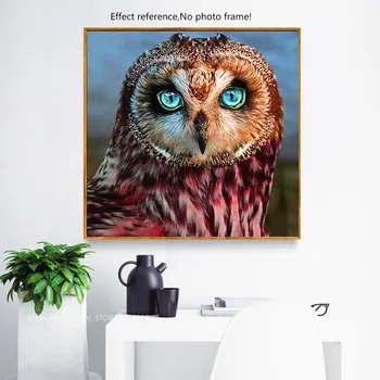HUACAN Diamond Výšivky Diamond Maľovanie Owl Full Square/Kolo Vŕtať 5d DIY Diamond Mozaiky Zvierat Obraz Drahokamu