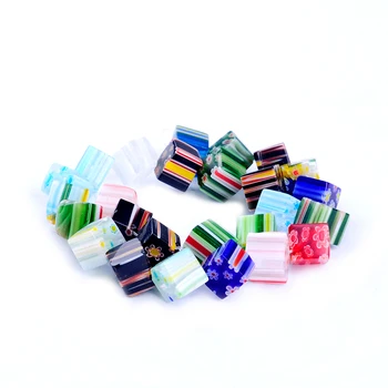 25pcs/string farba zmiešané 10 mm štvorcového tvaru zväzkový vzor zasklené sklom lampwork guličiek na náramok, náhrdelník DIY šperky robiť