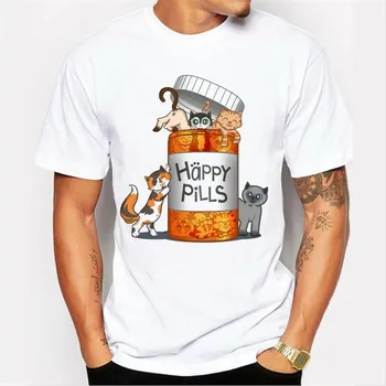 Muži Plus Veľkosť Vtipné Mačky, Cartoon Potlačené Bavlnené Letné Cool Tričko Xxxl White T Mužov Oblečenie Tee Tričko