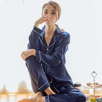 Saténové Pyžamo Hodváb Plus Veľkosť Pár Pajama Sady Ženy Kórejský Bežné Domáce Sleepwear Nastaviť Ružová Jeseň Pijama Mujer Bielizeň 2020