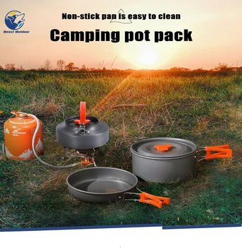 Zliatina hliníka outdoor camping riadu riad vonkajšie varenie kanvica piknik riadu, rýchlovarná kanvica panvica 3 / set