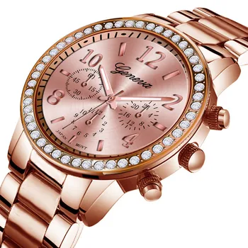 Luxusné Rose Gold Luxusné Dámske Hodinky z Nerezovej ocele Diamond Pás Analóg Quartz Hodinky Business Náramkové hodinky Reloj Mujer #1023