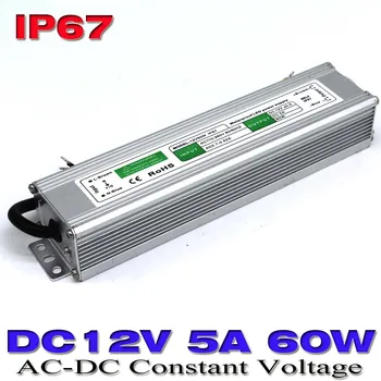 Jediný Výstupný Prepínač Napájanie DC 12V 5A 60W, Vodotesný IP67 LED Driver Transformátor 100-240V AC-DC SMPS Pre Led osvetlenie Displeja