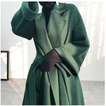 Babička zelená voda zvlnené obojstranné cashmere kabát žien stredného dlhé voľné vlnené kabát high-end voľný čas jeseň Dou